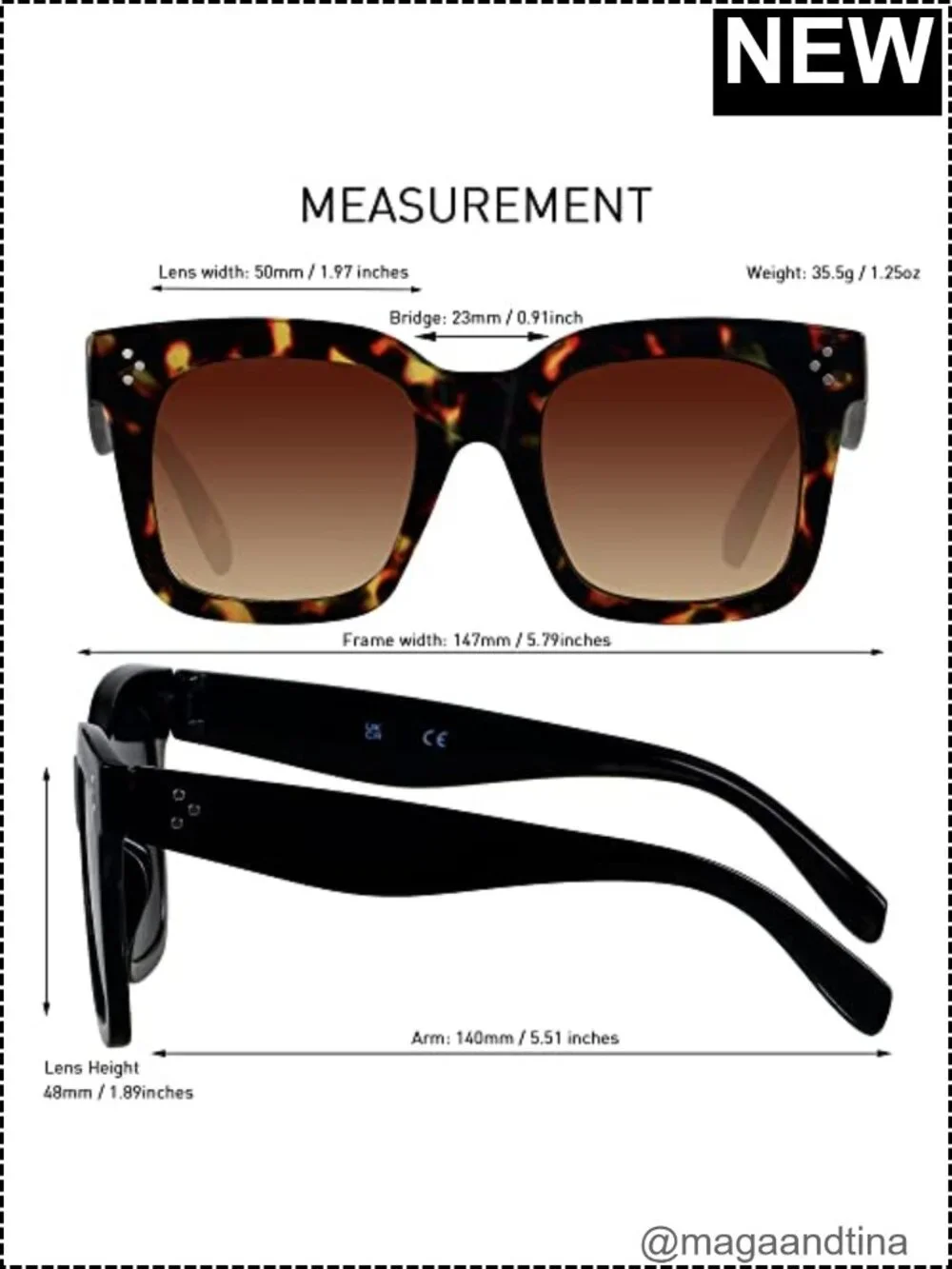 Oversized Square Sunglasses Women UV400 Plastic Frame